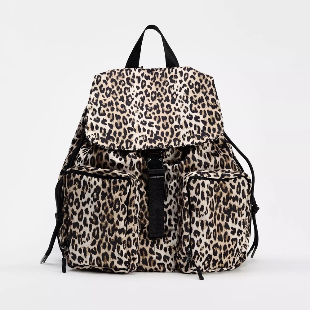 Zara Animal Print Backpack - Black and Brown
